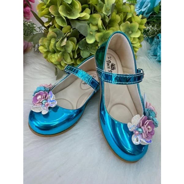 Sapatilha Azul Metaliazada Doce Pe Juju Jardim Encantado Azul Metaliazada