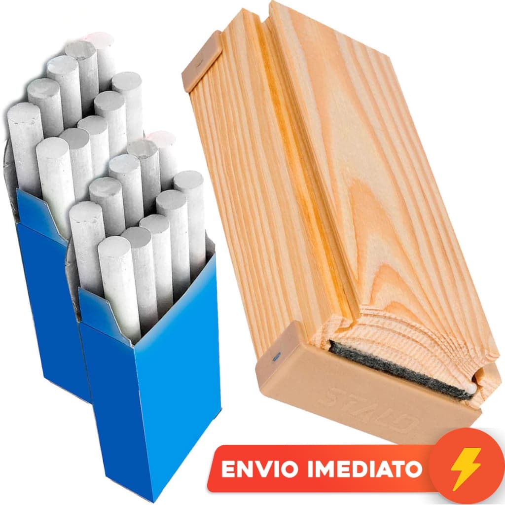 Apagador De Lousa Com Porta Giz De Quadro Verde Kit 25 Giz