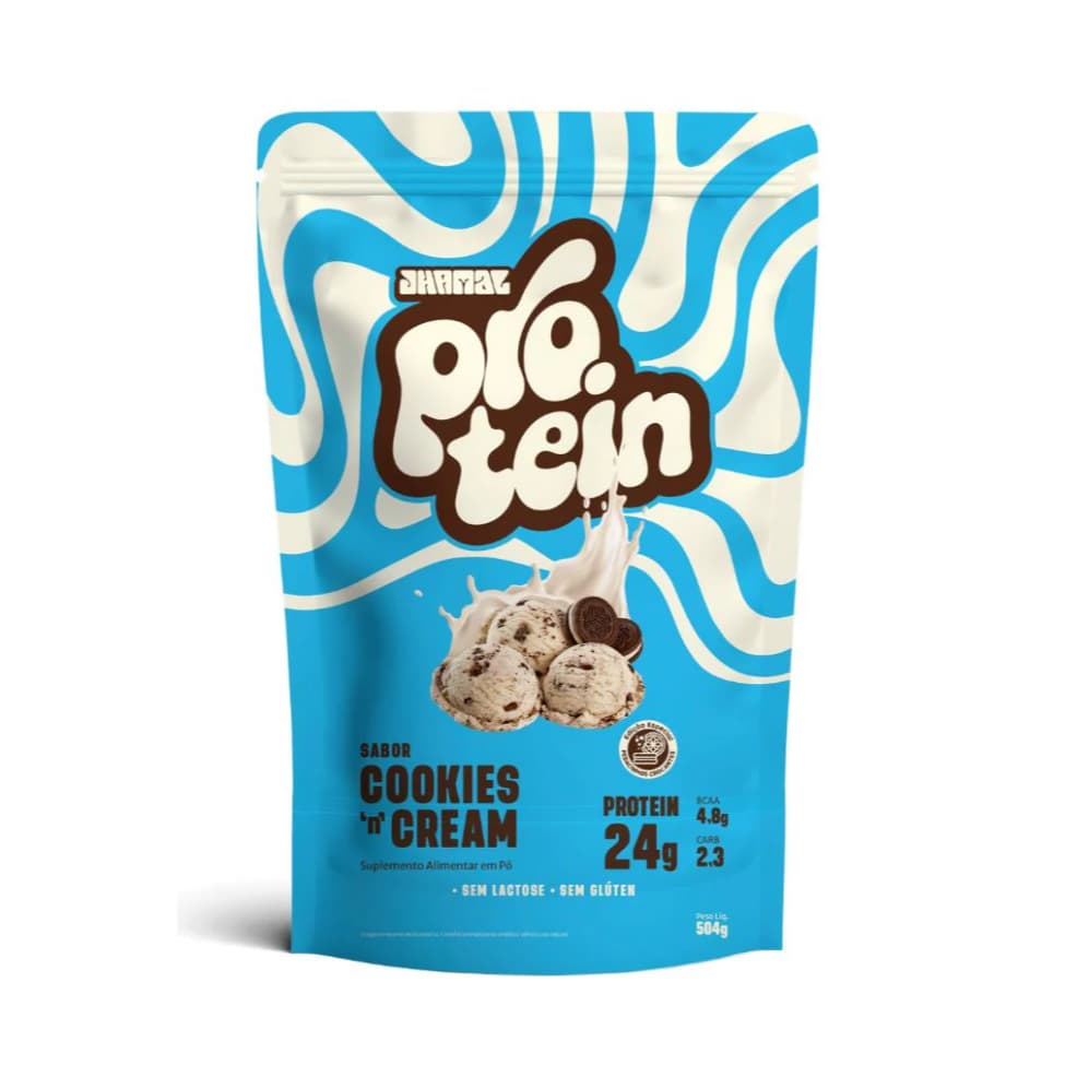 Suplemento Protein Cookies N' Cream 504g - Ganho Muscular e Sabor Cremoso - Vegano - Jhamal