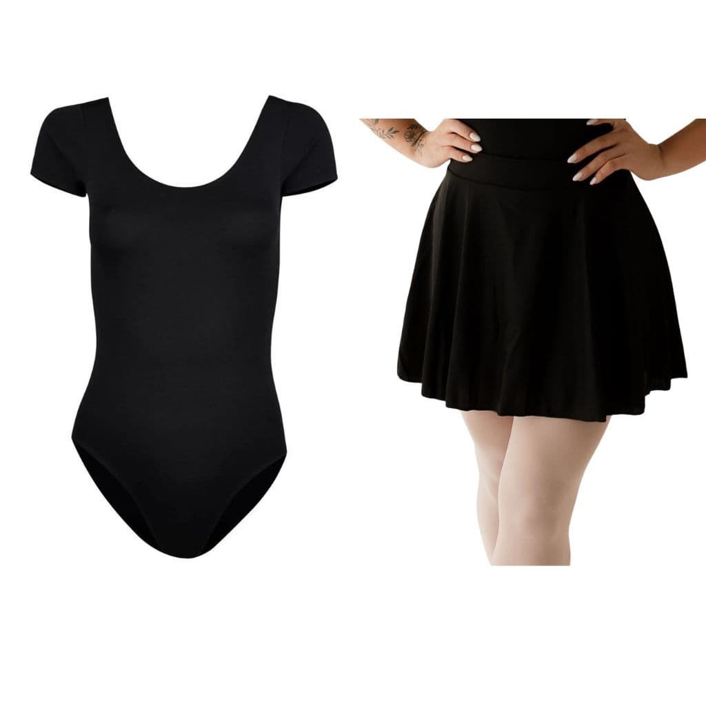 Conjunto Ballet e Jazz Adulto: Collant Meia Manga e Saia de Cós