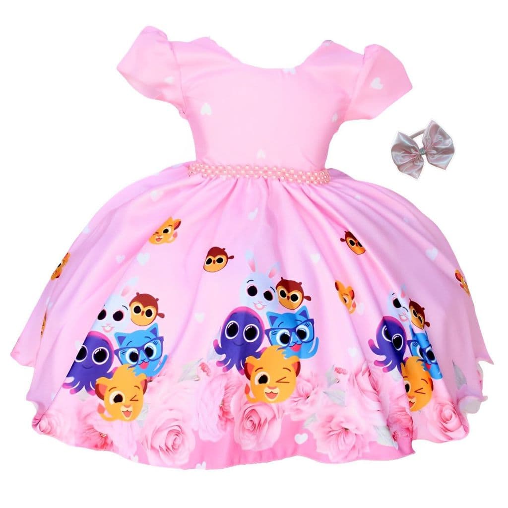 Vestido Infantil Bolofofo  Rosa Aniversario Festa Tematico Com Tiara.