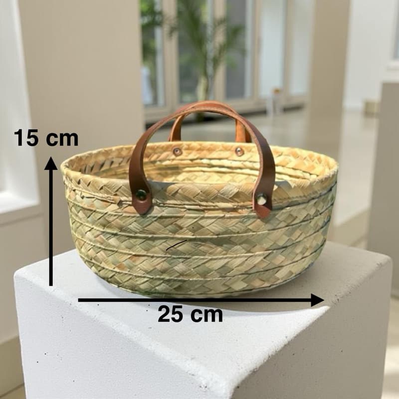 Cesto Cachipot de Palha fundo MDF para Decoração com alça caramelo 25x15