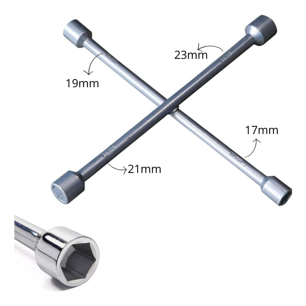 Chave De Roda Cruz 30cm - Bocas Medidas 17 X 19 X 21 X 23 Mm