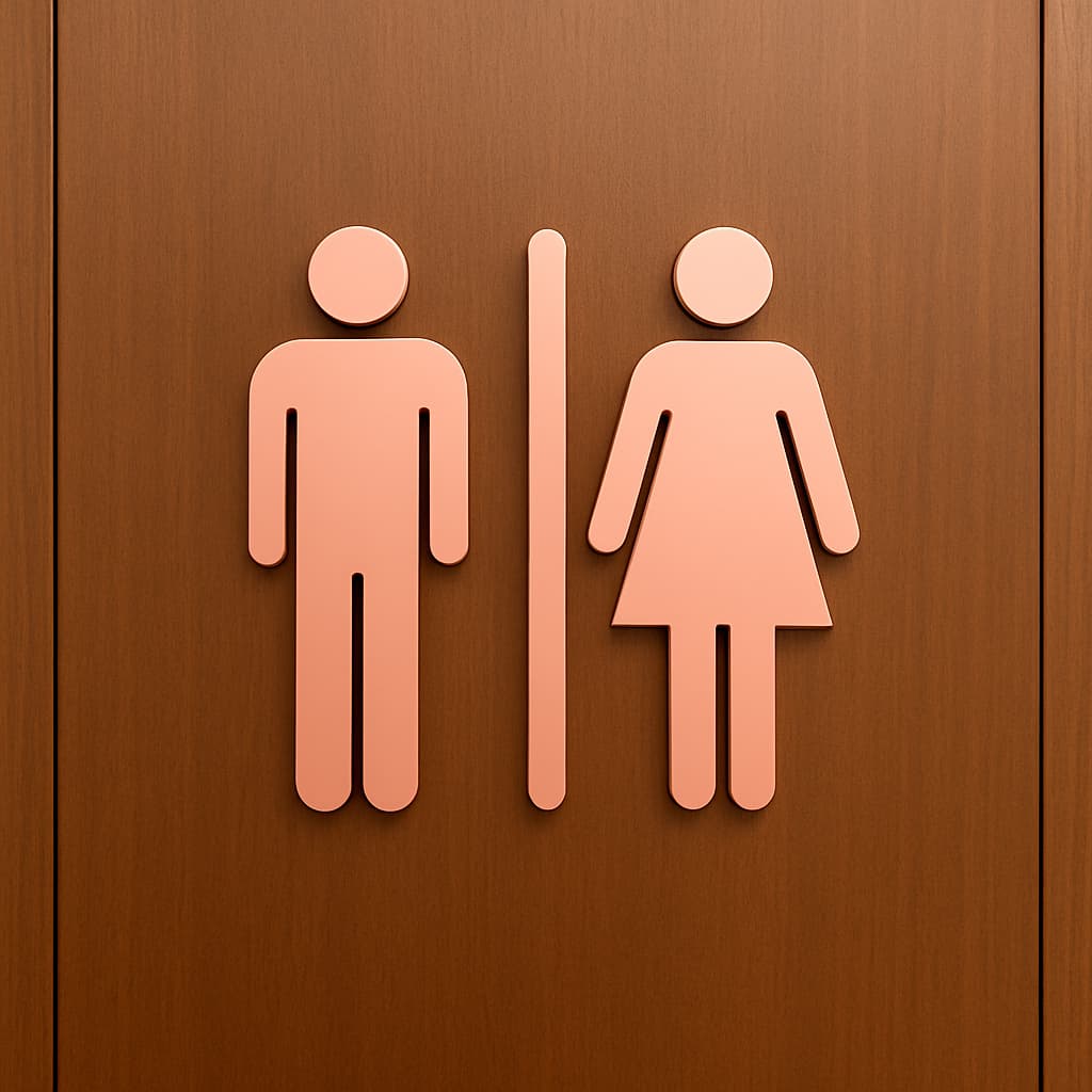 Placa Banheiro Espelhada Acrílico 2mm – Sinalização Criativa Porta WC Unissex Moderna e Sofisticada