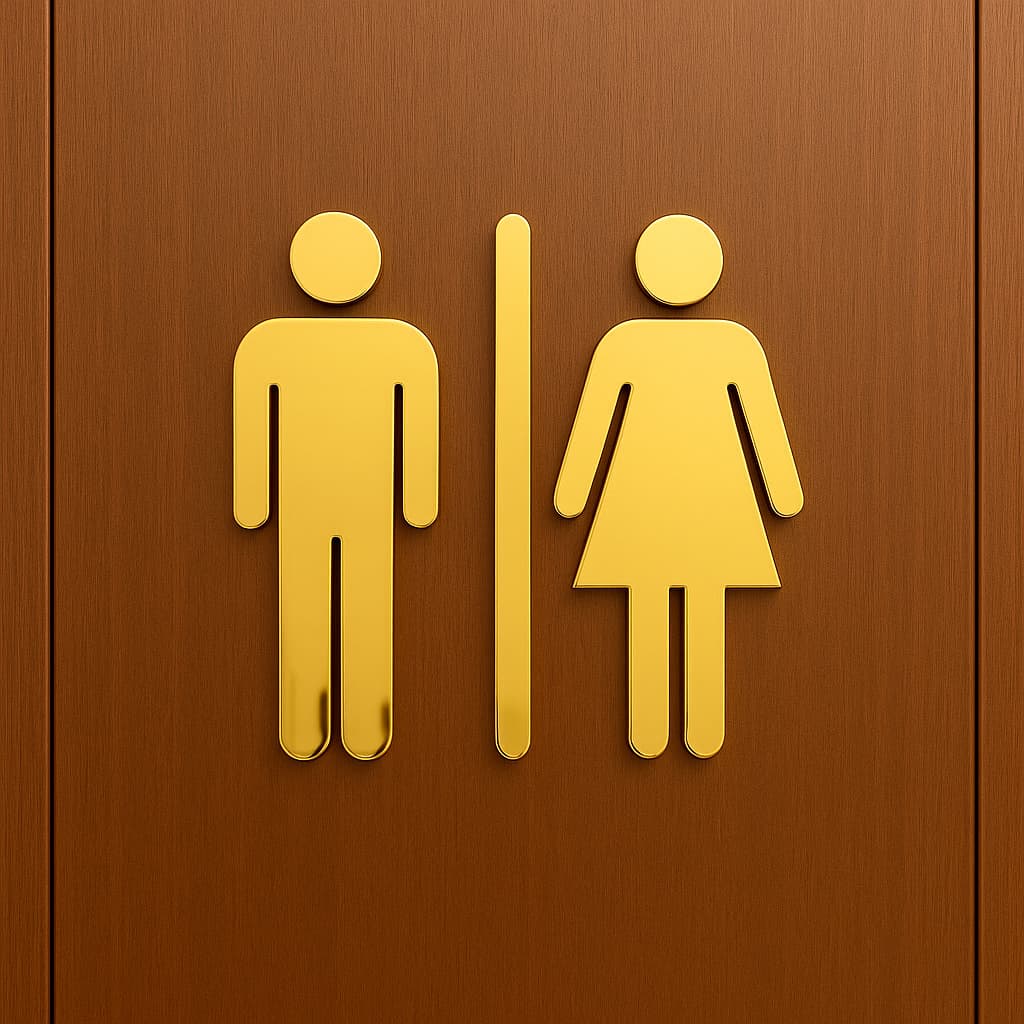 Placa para Porta de Banheiro Acrílico Espelhado – Sinalização WC Decorativa Moderna com Fita Dupla Face