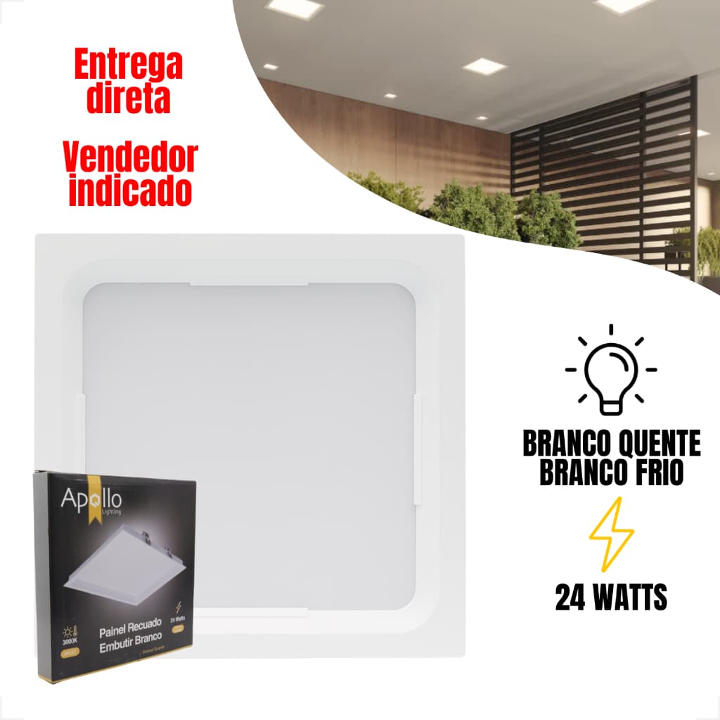 Painel Plafon Led Embutir Recuado 24w 6500k 3000k Quadrado 30x30 Bivolt Interior Luminária Led