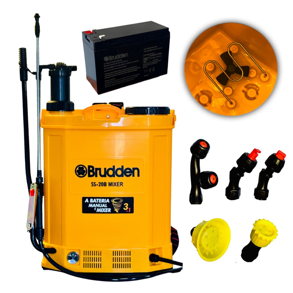 Pulverizador Elétrico 20 Litros Brudden 3 Em 1 Bateria E Manual C/ Agitador De Calda Bomba Costal Agricultura Jardinagem
