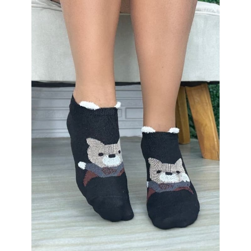 Kits Meia Bichinhos Fofos Soquete Feminina Estampadas com Orelhinhas 3D Dia a Dia Curta Confortável