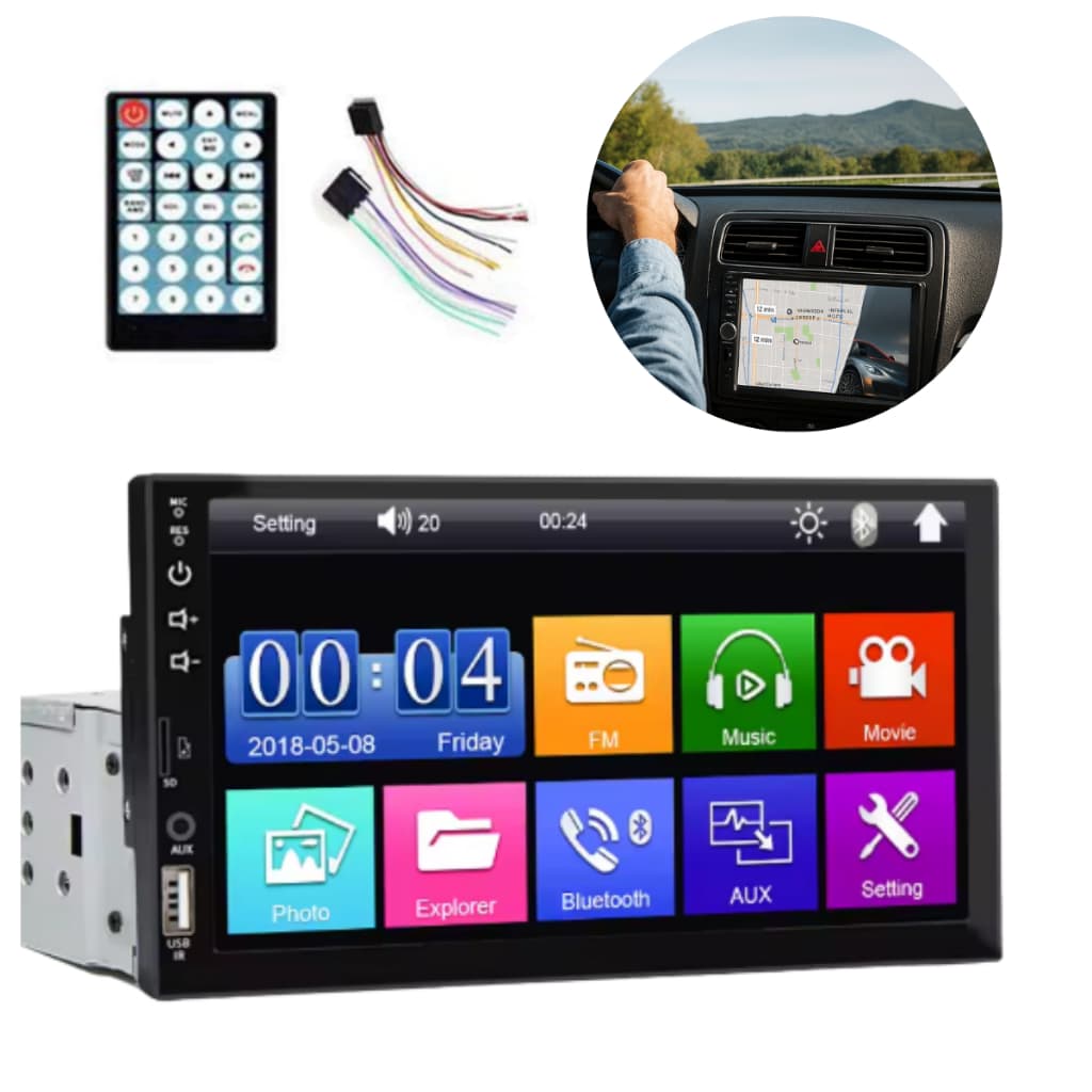 Central Multimídia Automotiva 1 Dim 7 Polegadas MP5 USB/AUX/TF Mirrorlink Touch Screen Iluminação 7 Cores
