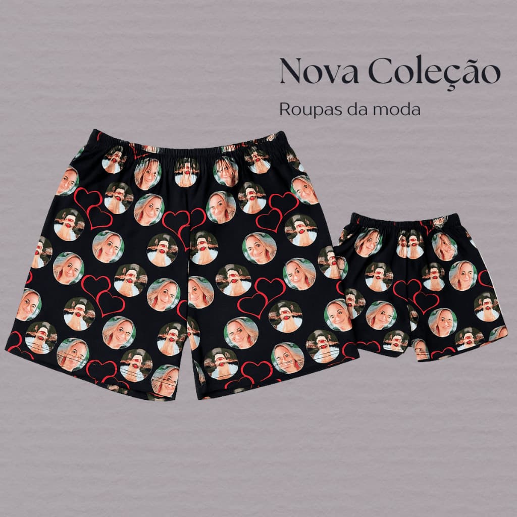 Short Masculino Personalizado Com Foto Confortável Para Dormir Preto