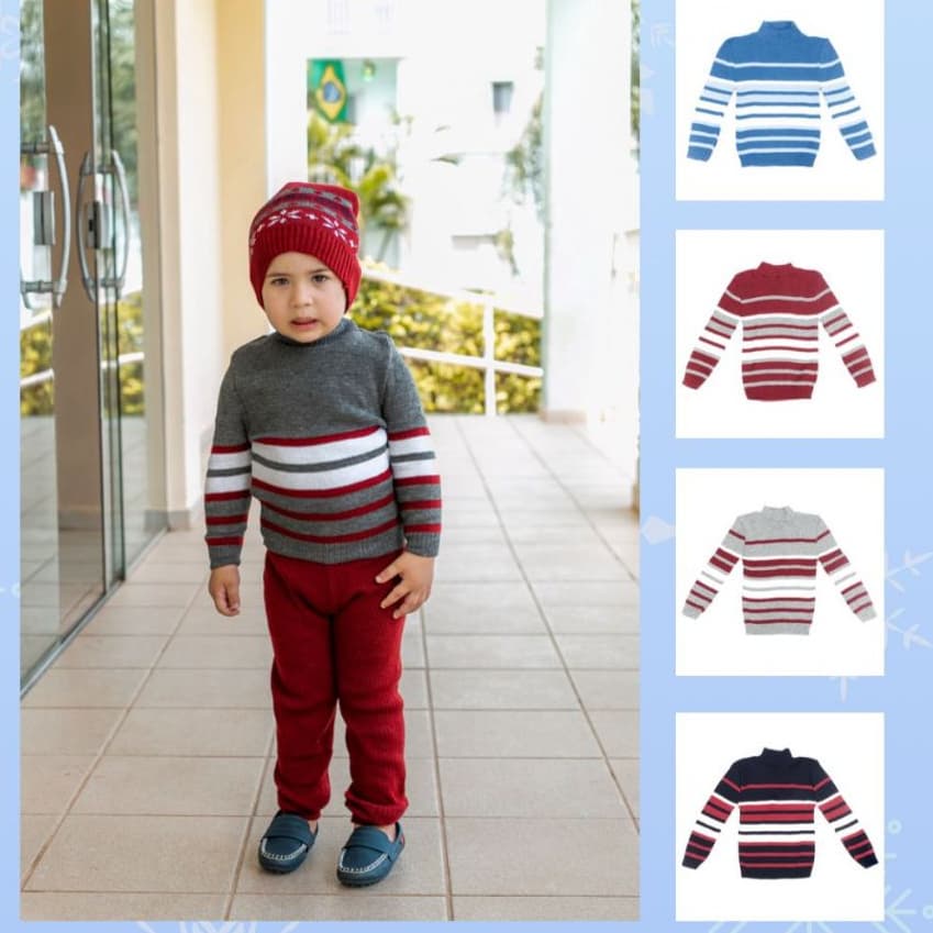 Blusa Cacharrel Lã Infantil Menino Manga Longa Diversas Estampas De 1 a 8 Anos