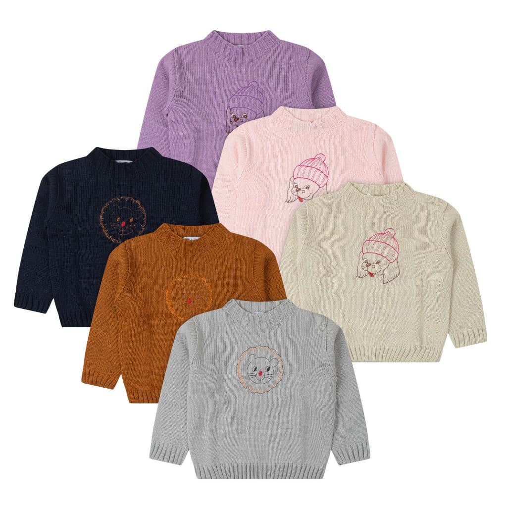 Blusa AVULSO Suéter Tricô Infantil Inverno Quentinha Menino/ Menina com Bordado Divertido – Tamanhos 1 a 8 anos