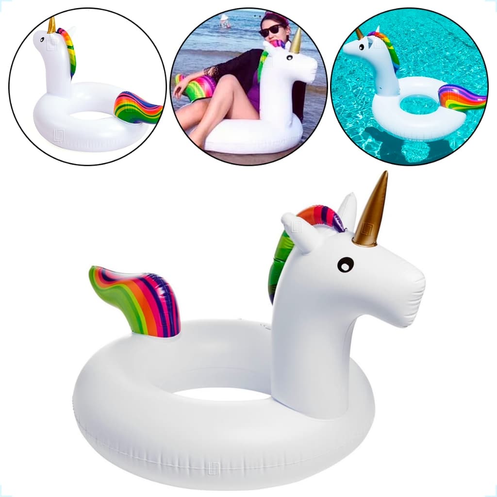 Boia Unicórnio Colorido Inflável 56cm Infantil Criança Praia Brinquedo Inflavel Grande Piscina