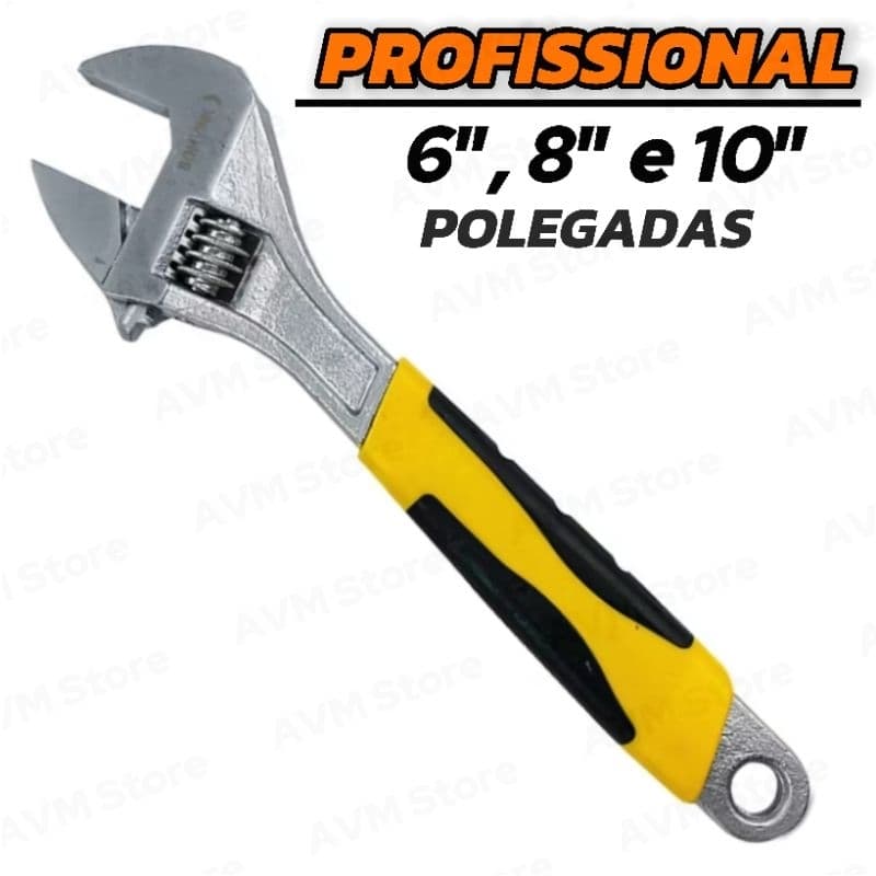 Chave Inglesa Ajustável Profissional Com Cabo Emborrachado 6",  8" e 10" Polegadas