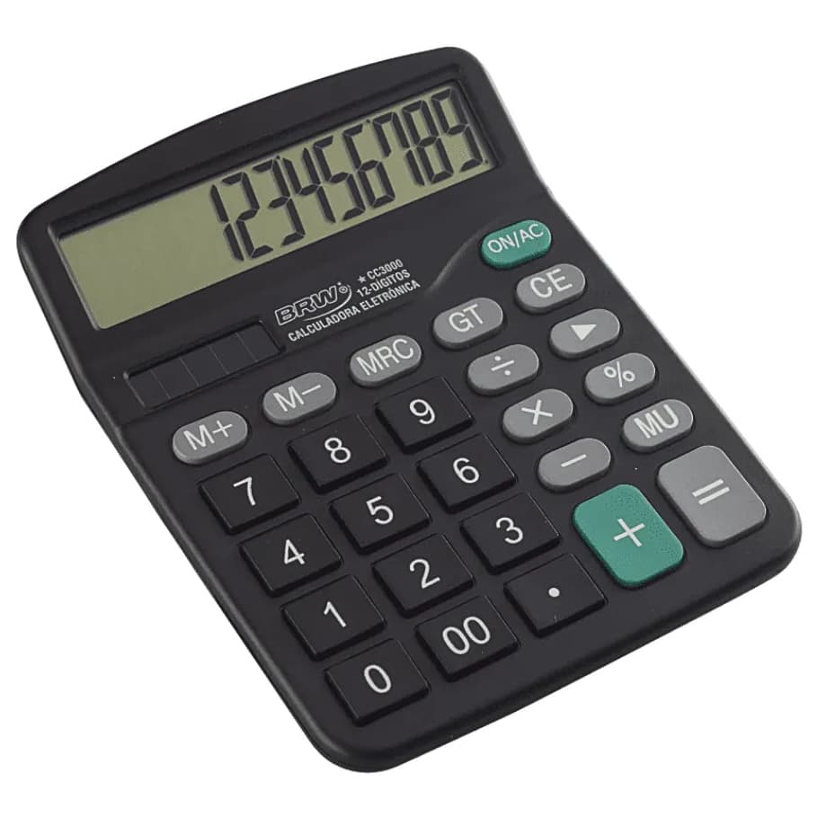 Calculadora de Mesa 12 Dígitos Teclas Extras Grandes BRW Preto