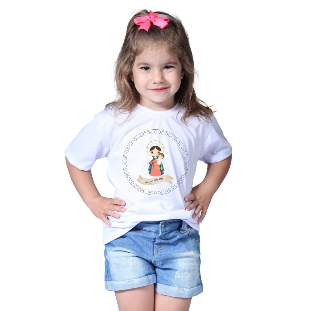 roupa blusa Infantil Nossa Senhora do Rosário Católica Igreja Deus Jesus Fé Manto Sagrado Devota