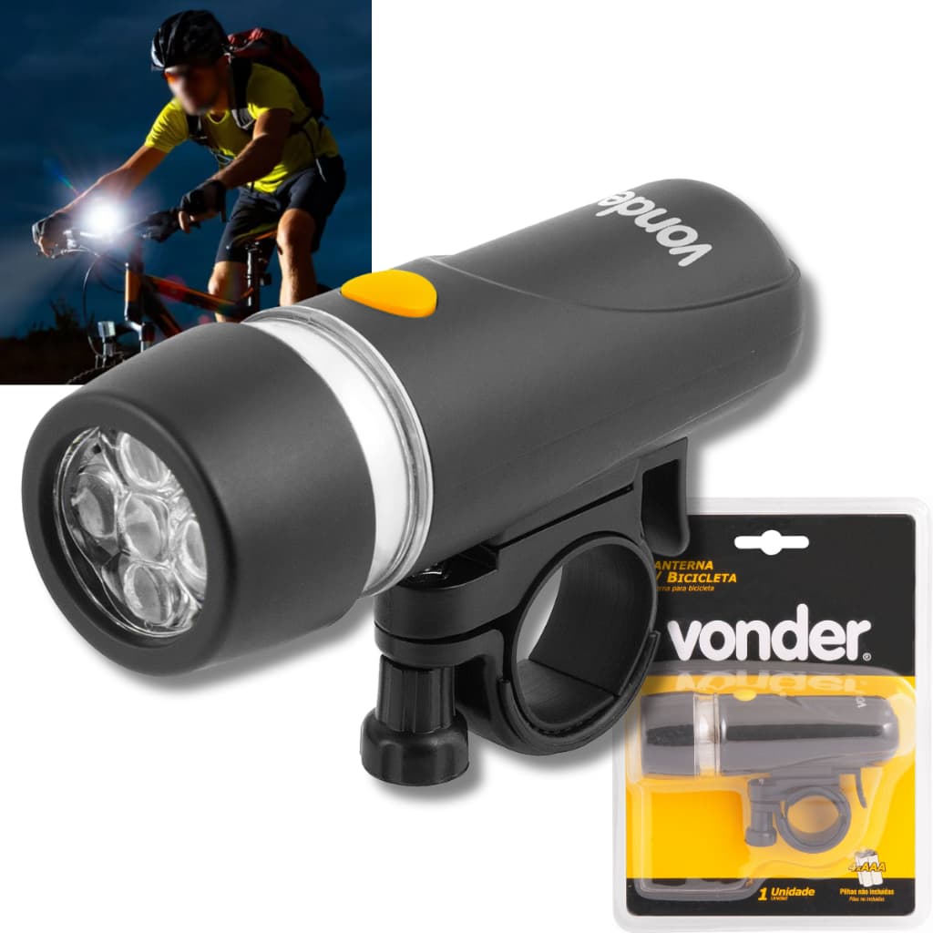Lanterna S/ Pilha Para Bicicleta 5 Leds 10cm 3 Estágios Vonder