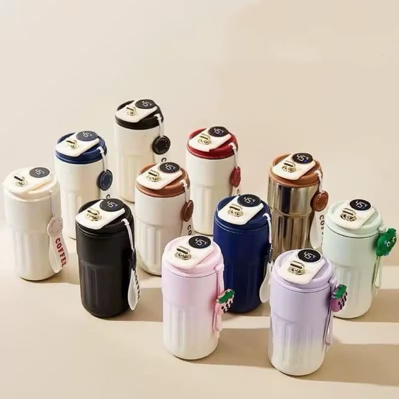 Copo Térmico Cafe  Inox Portátil com tampa, Com LED Temperatura Antivazamento