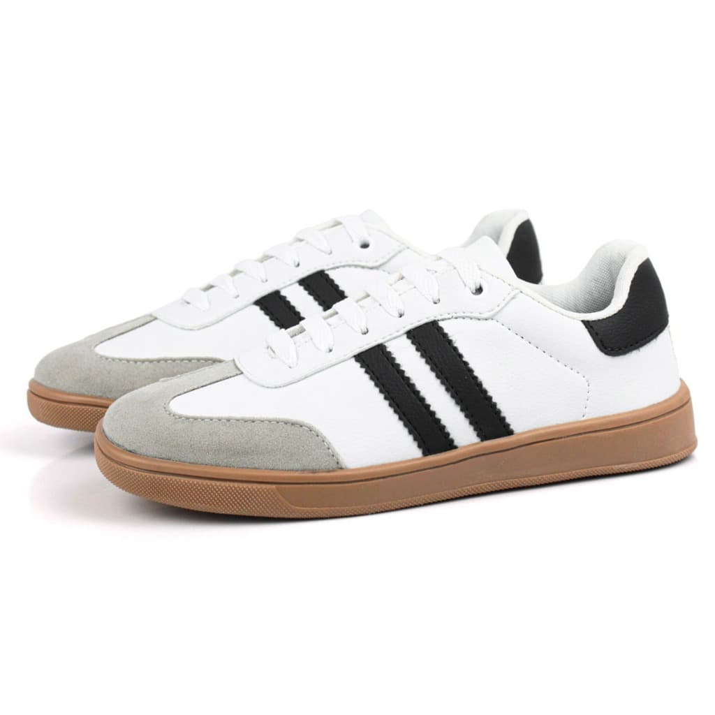 Tênis Feminino Casual Dia a Dia Moderno Confortável Samba Pagode Listras Sola Reta Moderno Modinha tenis feminino branco