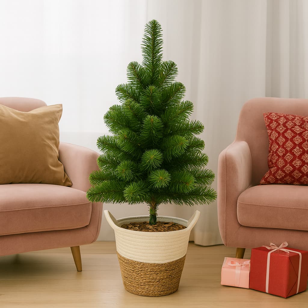 Árvore De Natal Decoração De Natal Pinheiro Tradicional Verde Cheia Com Cesto Artesanal Kit Enfeite Natal