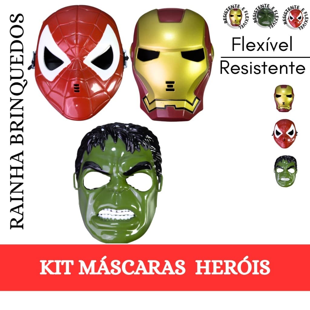 Kit Máscaras Super Herói  Brinquedo Personagem Cosplay Infantil Alta Qualidade Festa Aniversário