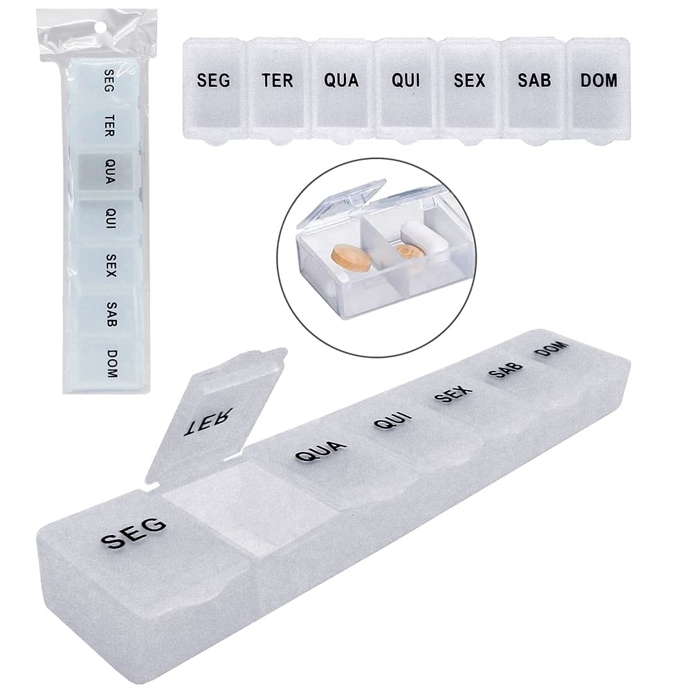Porta Comprimido Semanal Retangular com 7 Compartimentos 15cm