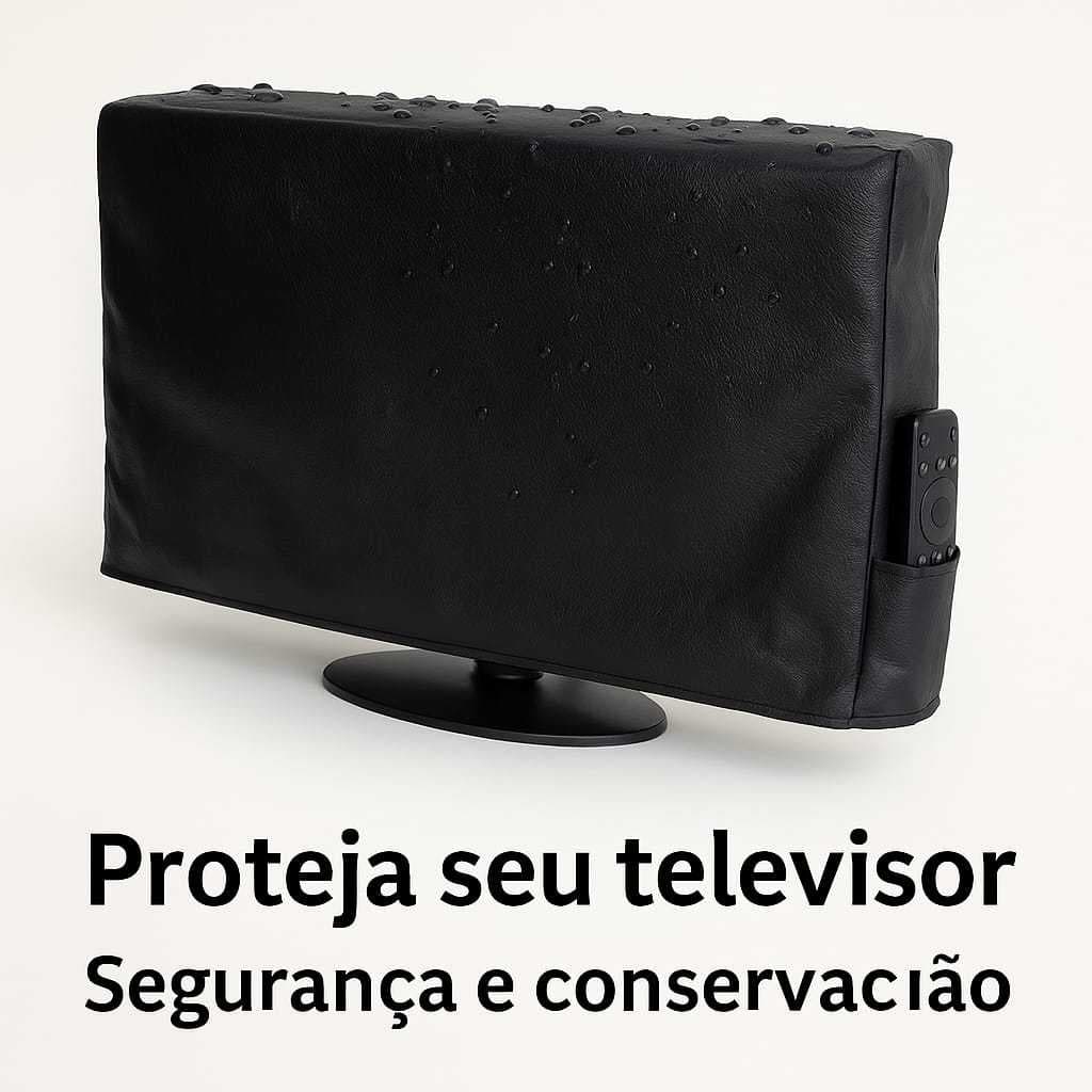 Capa de TV Couro Corvim Impermeável com Bolso -19 A 75 forro por dentro