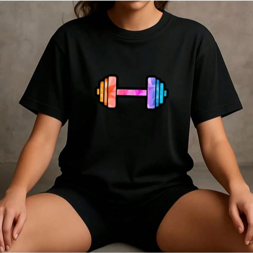 Camiseta Feminina Tshirt Fitness Roupa de Academia Camisa Estampa Peso Colorido Algodao