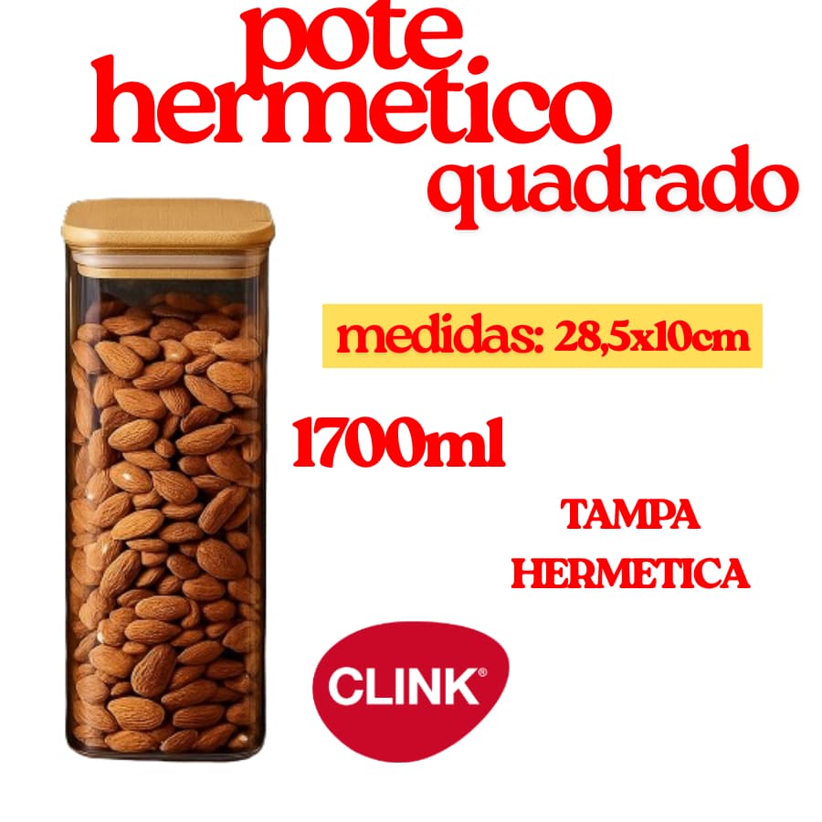 Pote Hermético Quadrado 28,5x10cm Organizador Para Cozinha Vedação Forte Plástico Durável