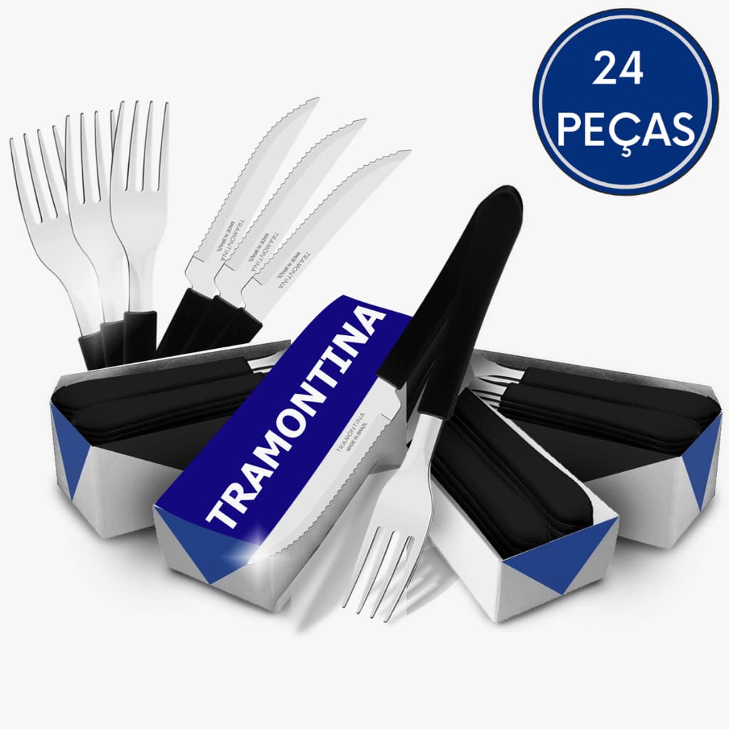 Kit faqueiro para restaurante tramontina 24 peças 12 garfos 12 facas