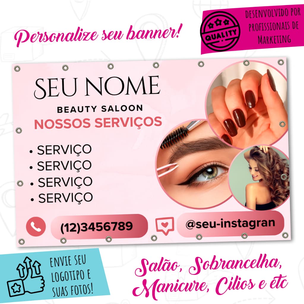 Banner Personalizado para Salão de Beleza, Manicure, Cílios, Sobrancelha, Personalize