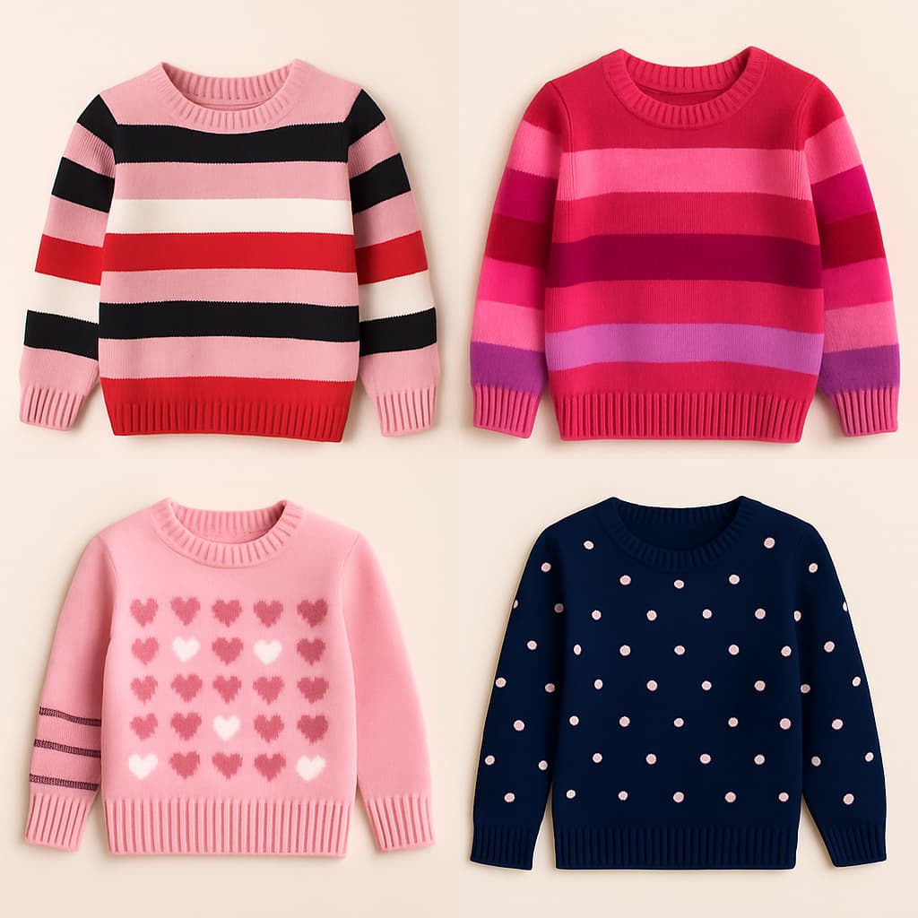Kit 3 Blusas Tricô Infantil Feminina Juvenil Lã Quente | Roupas de Inverno Menina | Tamanhos 1 ao 16 | Look Moderno e Co