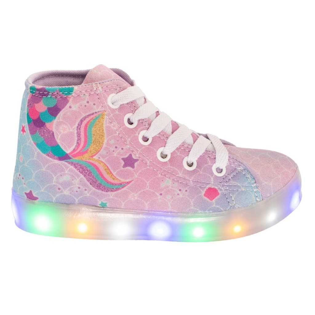Tênis Infantil Feminino Led Cano Alto Sereia Botinha