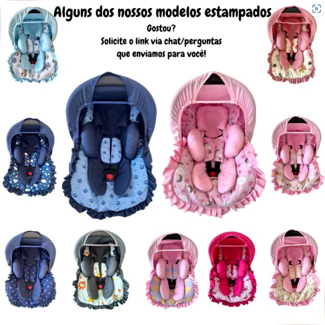 Kit Bebê Conforto Estampado Com Babado 5 Peças Capa Redutor Corpo Capota e Protetor de Cinto Tamanho Universal