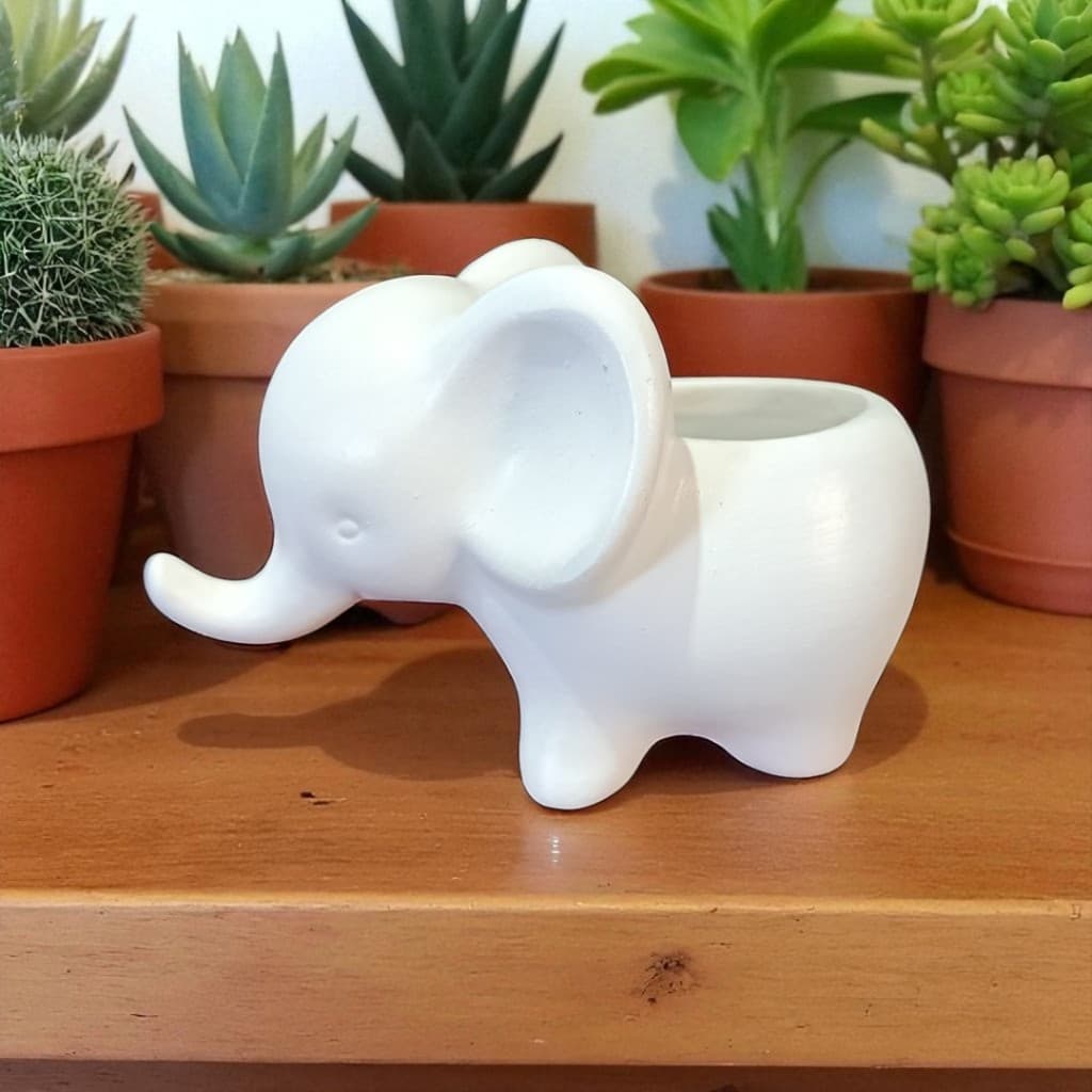 Mini Elefante Branco Fosco de Cerâmica Vaso e Porta-Treco Funcional e Decorativo
