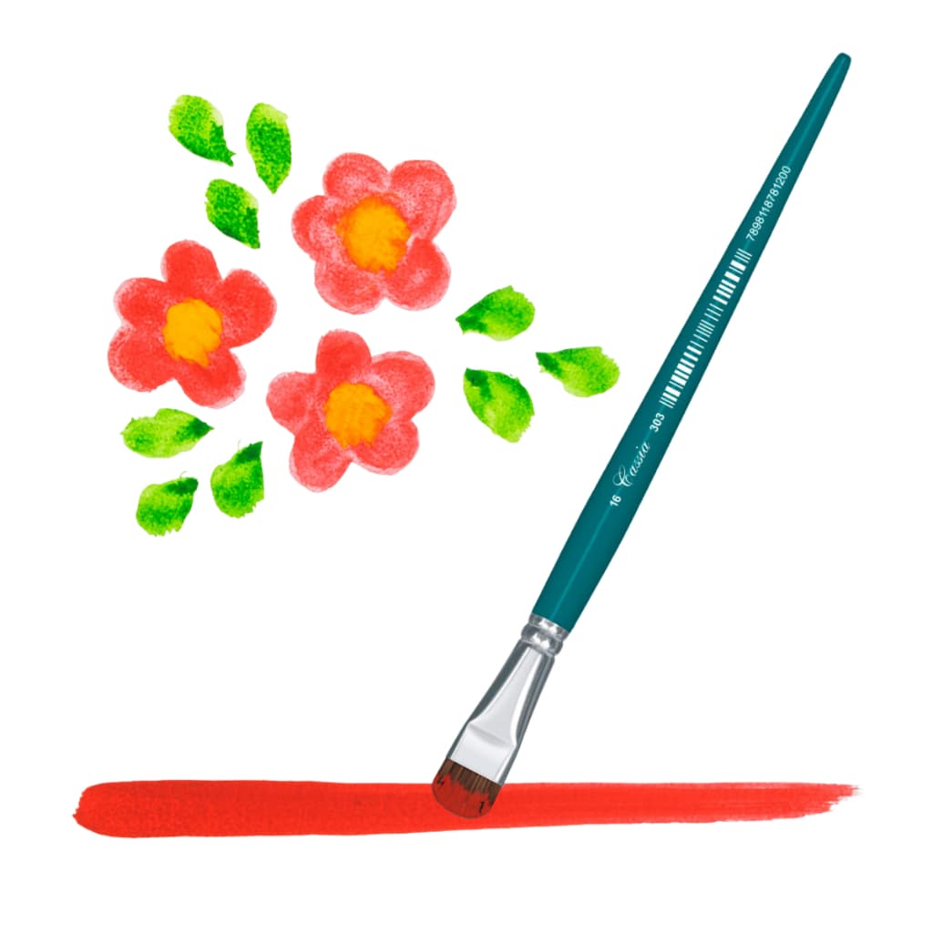 Kit Pincel Chato Lingua de gato Artistico Cabo Curto Ref.303 + Godê de Pintura Pinceis Cassia- Formato Flor