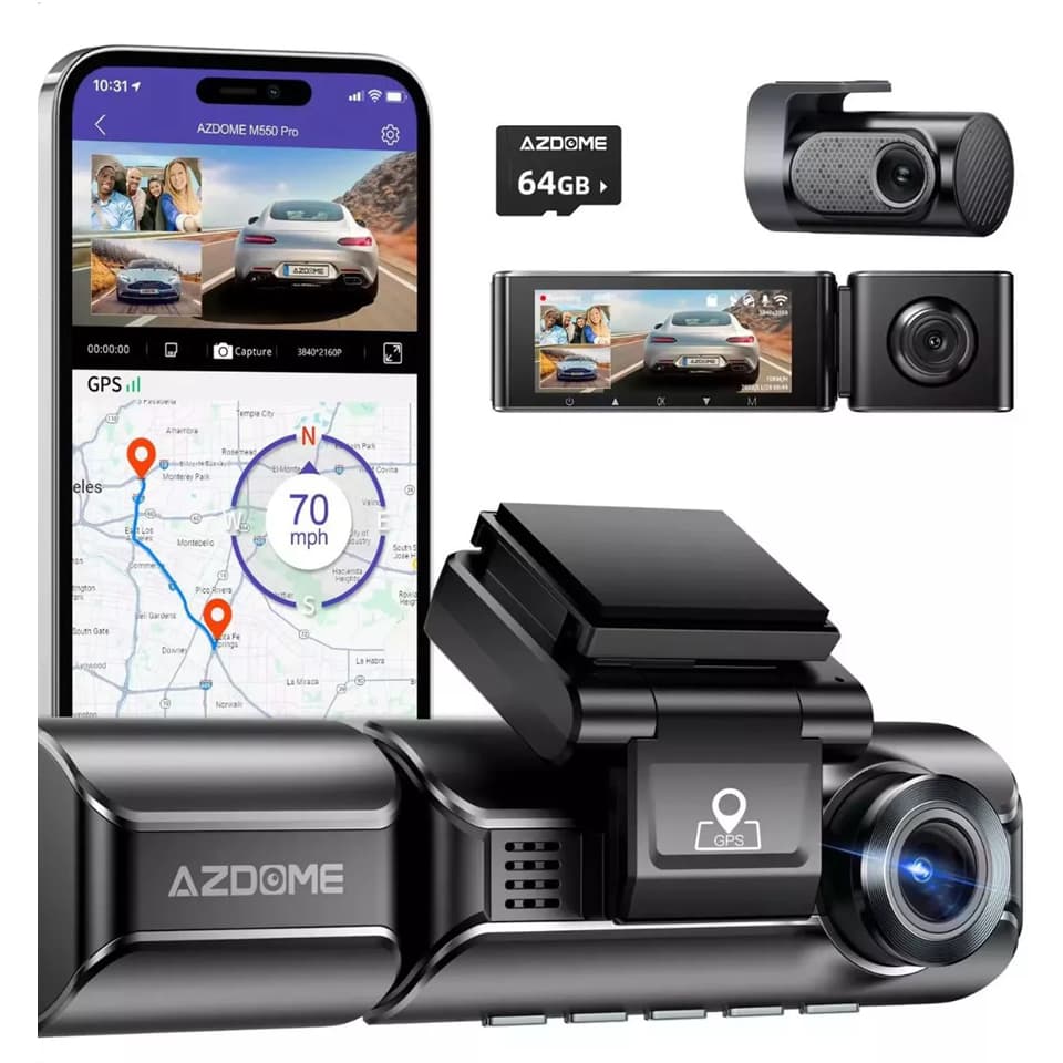 Câmera Veicular Dash Cam M550 Pro Azdome 3 Canais Cartão Sd 64gb
