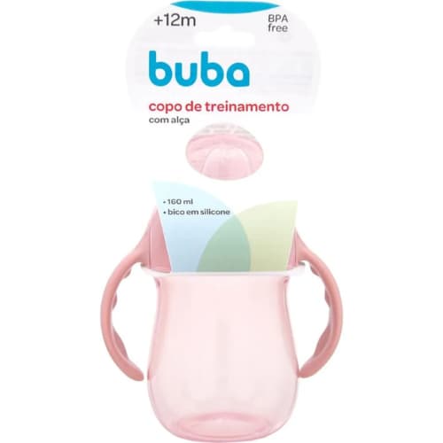 Copo de Treinamento com Alça Rosa Buba – Bebê +6M | Livre de BPA e Fácil de Segurar