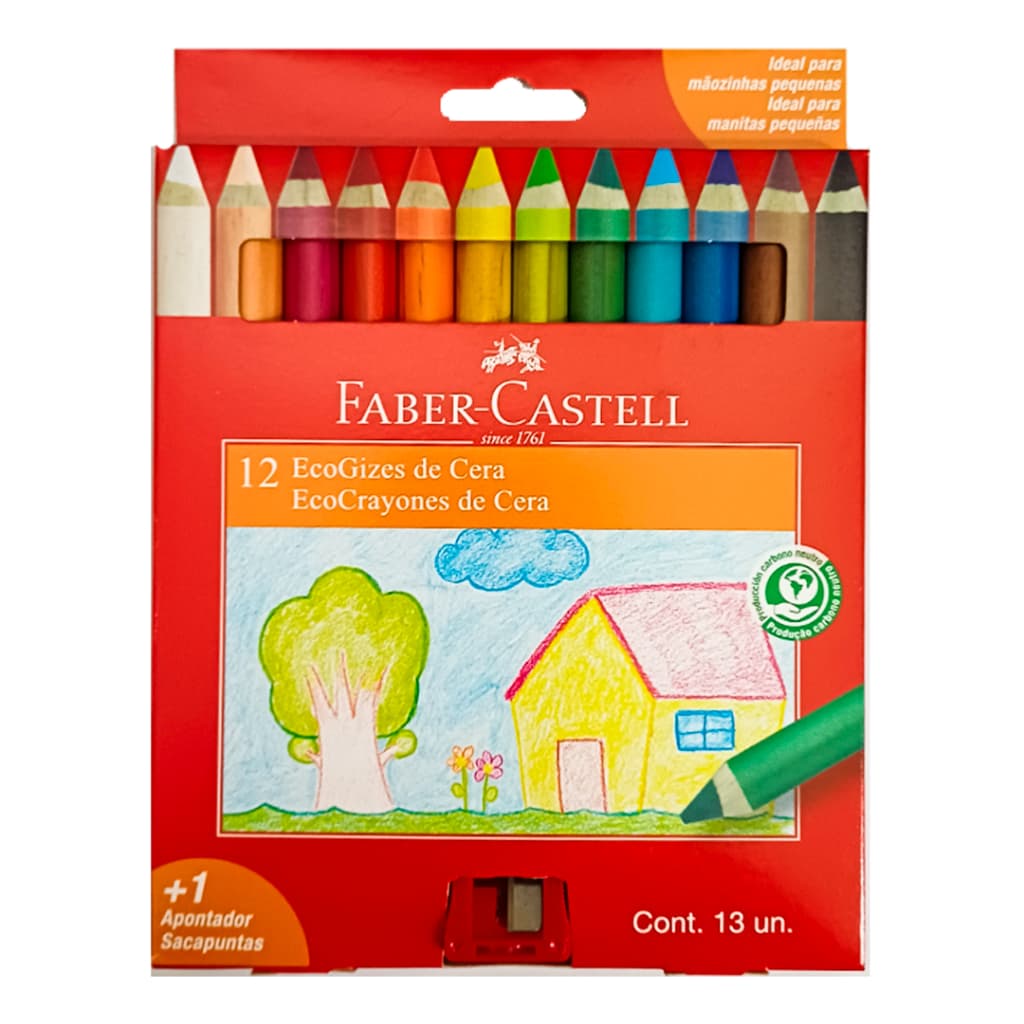 Giz de Cera Escolar Faber Castell 12 Cores + Apontador Imperdivel