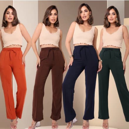 calça pantalona moletinho feminino com reta na frente e Detalhes do design e bolso