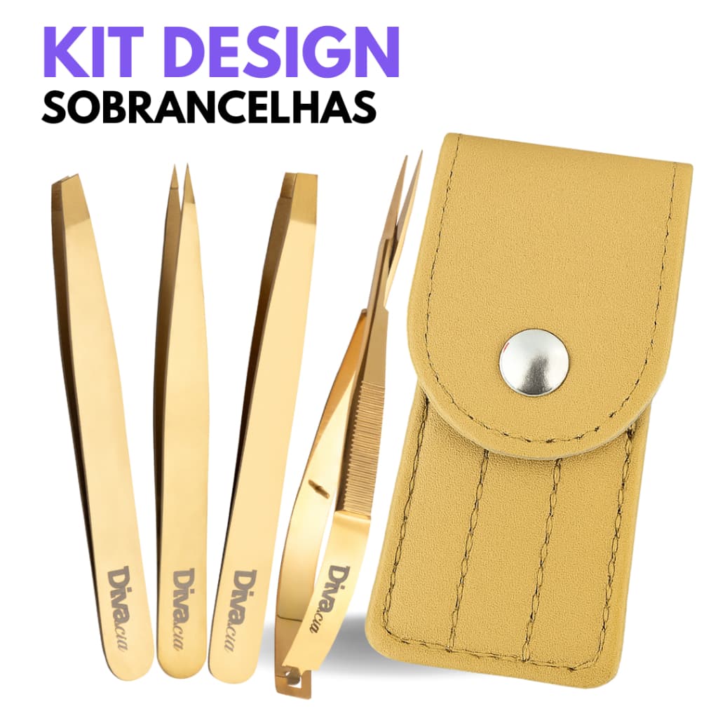 Kit 3 Pinças para Sobrancelhas + Tesoura para Sobrancelhas Ponta Reta - Autoclavável