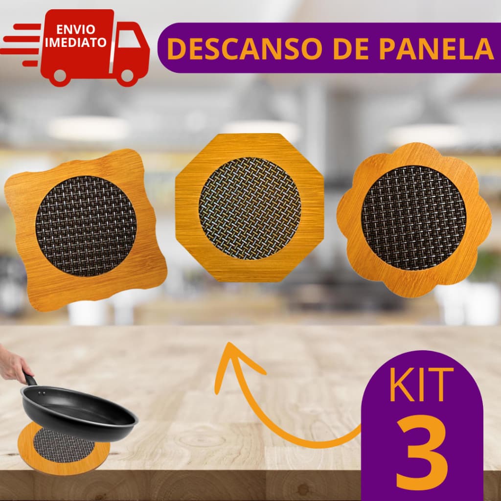 3 Descansos de Panela em MDF com Tela Suporta Altas Temperaturas Descansos Variados