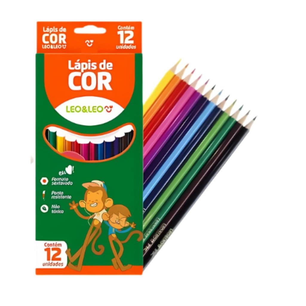 Lápis de Cor Leo&Leo 12 Cores Material Escolar Volta às Aulas