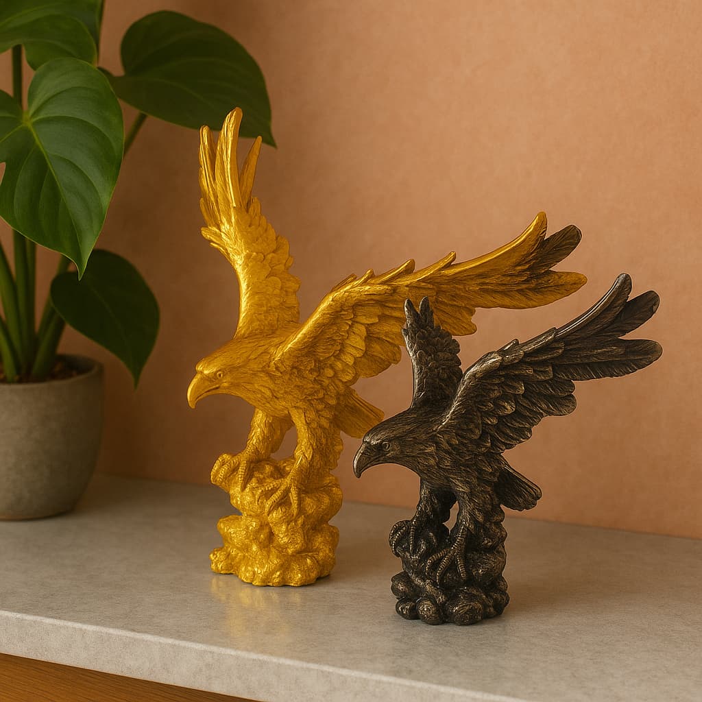 Enfeite De Águia Gavião Asa Aberta Resina Escritório Escultura Pedra Decoração Decorativa