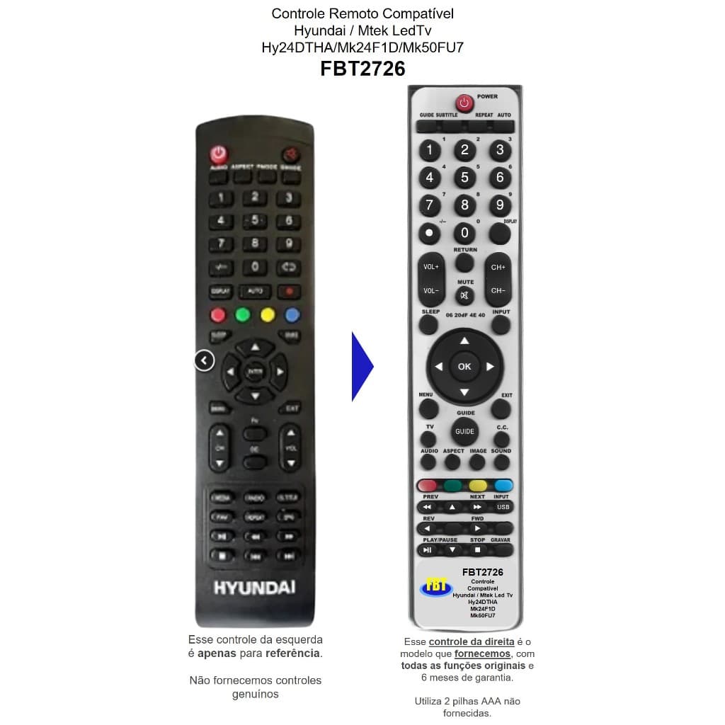 Controle Compatível Hyundai Ledtv HY24DTHA FBT2726