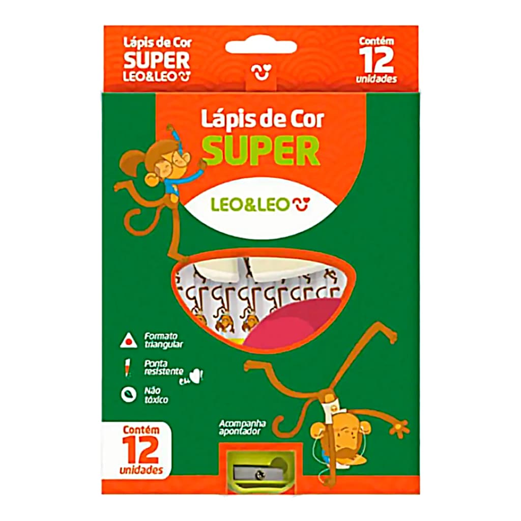 Lápis de Cor Leo & Leo Super Jumbo 12 Cores + Apontador Imperdivel