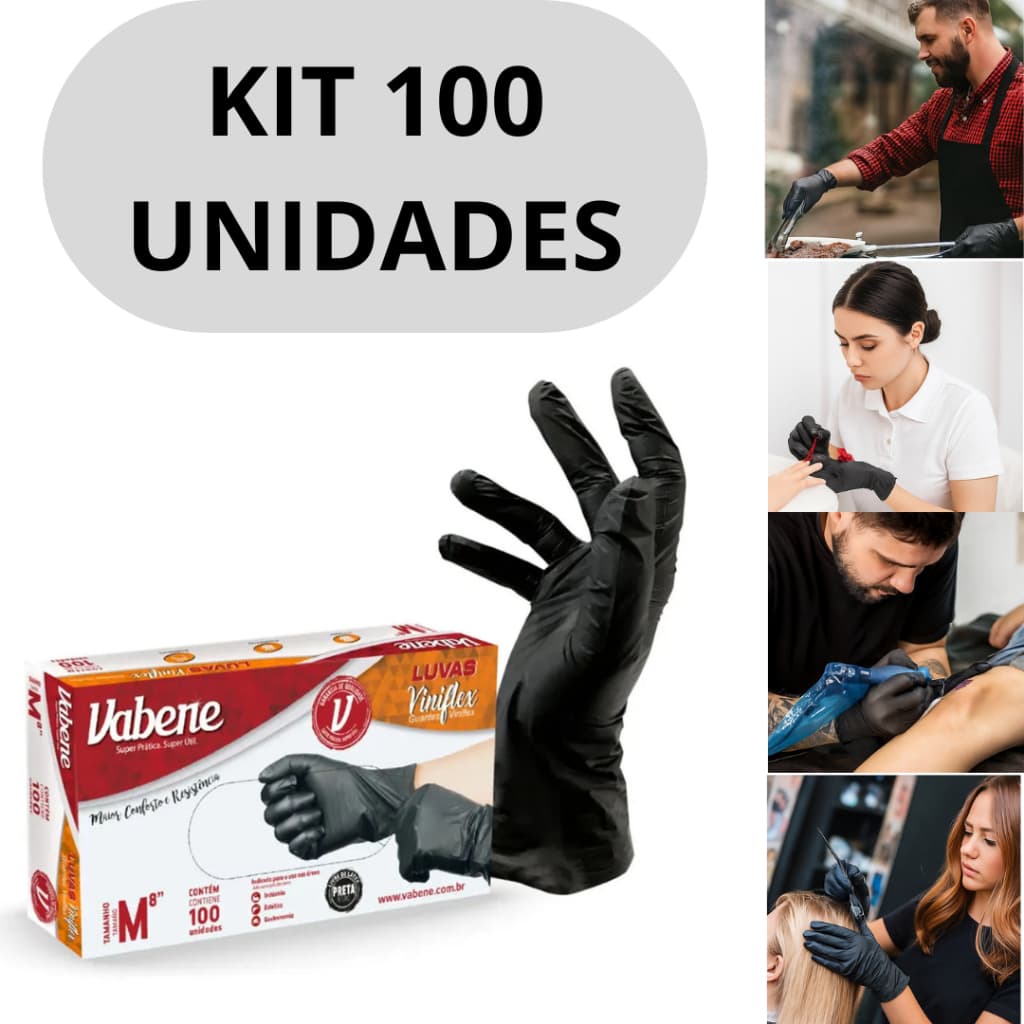 Kit Luvas Pretas Descartáveis Viniflex Sem Pó | Salão, Barbearia, Jardinagem | Pronta Entrega