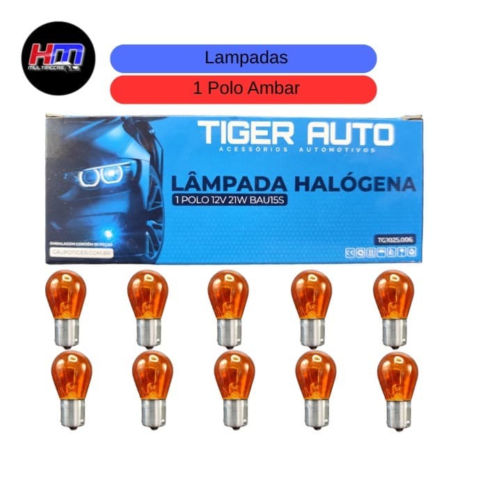 10 Lampadas Comum 1 Polo Py21w 21w 12v Luz Seta Farol Âmbar Tiger Auto