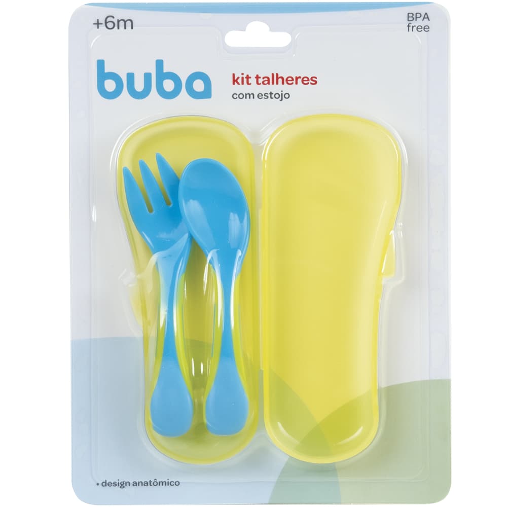 KIT TALHERES COM ESTOJO INFANTIL BEBÊ AZUL BUBA
