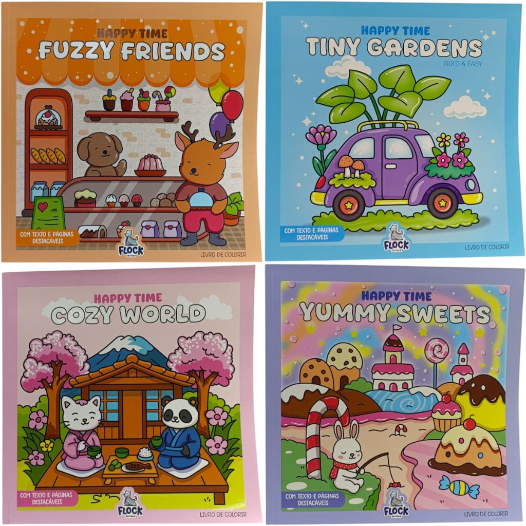 Livro de colorir infantil e Adulto - Brochura - fofuras - relaxantes - Happy time - editora Flock